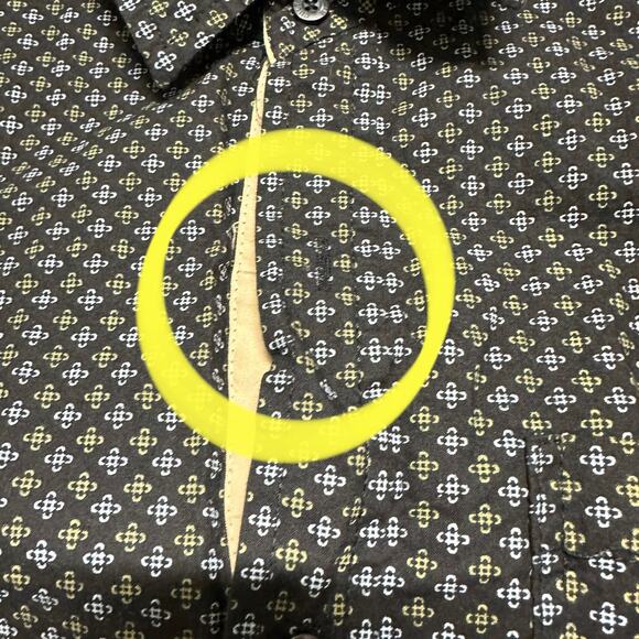 Denim Culture Shirt Mens XL Blue Black Tan Short Sleeve Button Up MISSING BUTTON - Picture 2 of 8